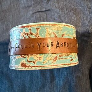 Vintage Turquoise Leather and Copper Cuff Bracelet Follow Your Arrow.